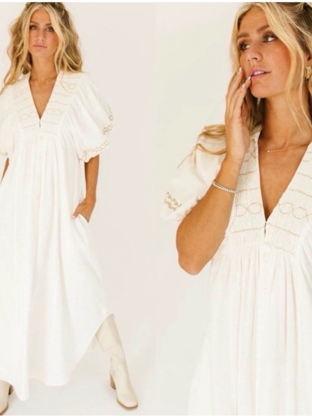 Free People Puff Sleeve Midi Dress